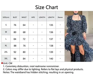 Comprehensive size chart and fit guide for the blue floral puff sleeve slit dress
