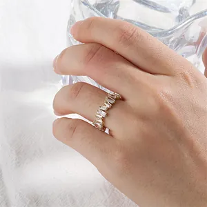Elegant gold-plated open ring with micro-pave rectangular zircons for women