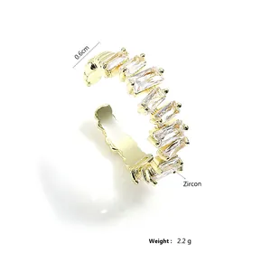 Elegant gold-plated open ring featuring sparkling rectangular clear zircons, 0.6cm wide