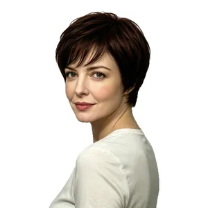 Une perruque courte femme coupe pixie marron foncé naturelle fibres synthétiques