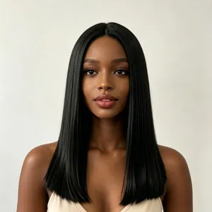 Perruque Synthétique Lisse Mi-longue Pour Femme Raie au Milieu Fibre Haute Température Cheveux Résistants à la Chaleur Look Naturel Quotidien
