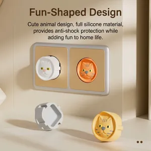 Close-up of cute cartoon cat silicone baby safety socket covers for home protection