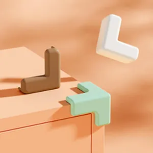 Soft silicone corner protectors for baby safety in brown, green and white colors
