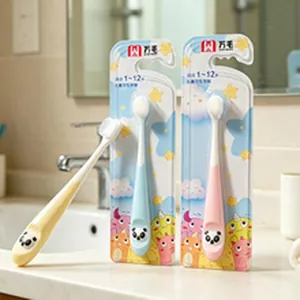 Soft-bristled children's toothbrushes with cute panda handle design for ages 1-12