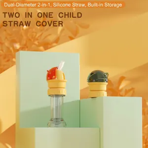 Close-up of two-in-one silicone straw covers for kids in vibrant red and green colors