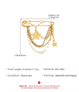 Detailed view of punk hip hop star tassel chain safety pin brooch made of zinc alloy