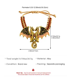 Especificaciones detalladas de tamaño y material de la pulsera tejida de dragón de aleación retro