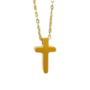 Élégant collier avec pendentif croix dorée minimaliste en acier titane pour femmes