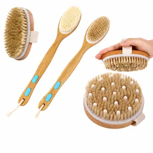 Wooden Body Bath Brush Natural Bristles Exfoliating Scrubber For Dry Brushing Massage Bamboo Shower Tools With Hanging Rope