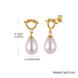 Detailed dimensions and weight of 18K gold plated knot drop earrings with pearls