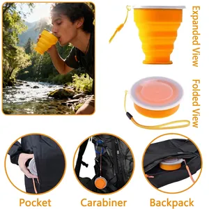 Silicone Collapsible Water Cup Portable Travel Drinking Mug With Lanyard And Lid For Outdoor Camping Hiking Reusable