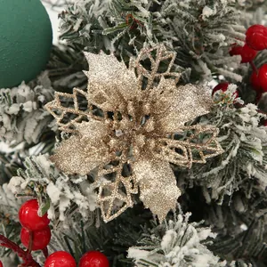 Glittering gold hollow poinsettia flower decoration for Christmas tree ornament DIY