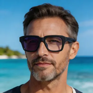 Square Photochromic Sunglasses Men Retro Fashion Metal Plastic Frame UV400 Protection Outdoor Driving Eyewear