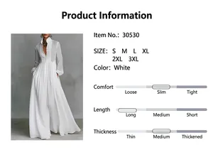 Robe longue blanche élégante à manches longues et col en V avec taille ajustée