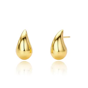Elegant polished golden teardrop stud earrings featuring a minimalist 3D water drop design