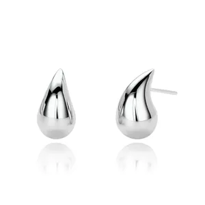 Minimalist S925 sterling silver 3D teardrop stud earrings with polished finish