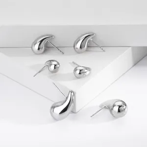S925 sterling silver waterdrop stud earrings with polished finish in three sizes