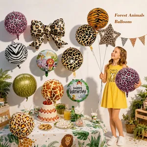 Aluminum Foil Balloons Jungle Safari Animal Print Party Decorations Round Star Shape Tiger Leopard Zebra Pattern Happy Birthday