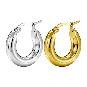 Chunky polished stainless steel hoop earrings available in gold and silver finish set