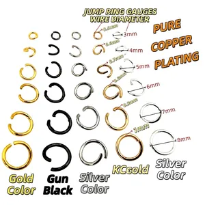 Various sizes of pure copper jump rings for DIY jewelry in gold and silver finishes.
