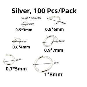 Detailed view of silver open jump rings in various sizes from 3mm to 8mm for DIY jewelry