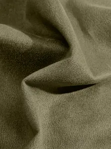 Macro view of olive green suede knit fabric detail showing soft texture and quality
