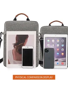 Men's oxford cloth laptop messenger bag size comparison with tablet and phone
