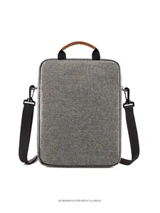 Back view of gray Oxford cloth men's laptop bag with handle and shoulder straps