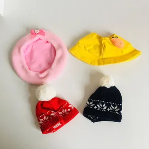 Set variety pack of 20cm doll hats featuring knitted beanies and a pink beret