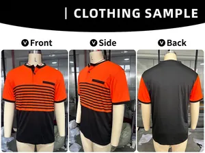 Men's casual striped color-block polo shirt with chest pocket, front side and back view