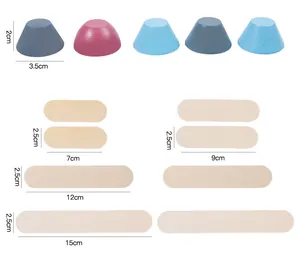 Close-up detail of colorful wooden blocks showing exact dimensions and measurements for toys