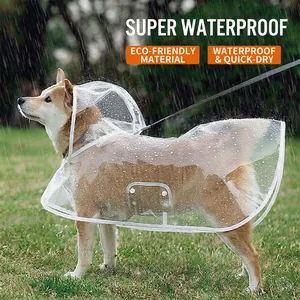 Transparent Dog Raincoat Waterproof Hooded Pet Rain Jacket With Leash Hole Outdoor Protective Gear For Small Medium Large Dogs