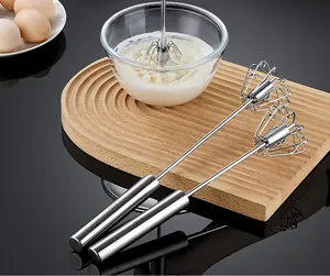 Close-up detail of 316 stainless steel semi-automatic egg whisk showing material mark