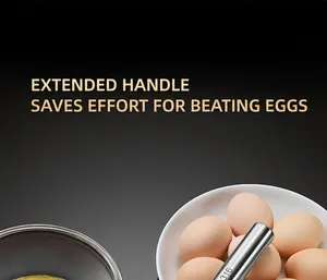 Close-up of durable 316 stainless steel egg beater handle with engraving.