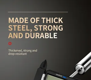 Close-up detail of 316 stainless steel whisk rod being measured by a digital caliper