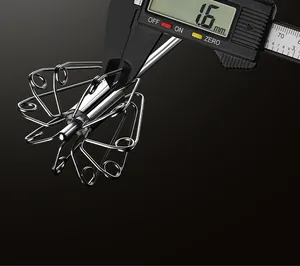 Detail view of 316 stainless steel whisk measuring 1.6mm wire diameter with a caliper