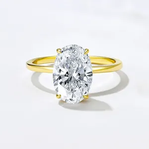 Elegant gold plated S925 sterling silver ring with large oval cut sparkling zircon stone