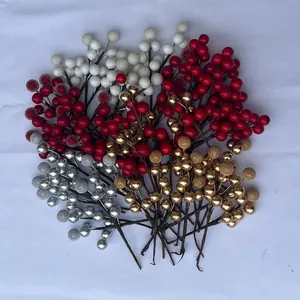 Artificial Berry Stems Metallic Glossy Frosted Foam Berries For Christmas Wedding DIY Wreath Decoration Accessories