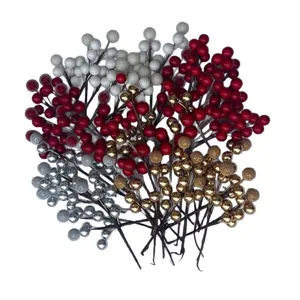 Decorative artificial berry stems in red gold silver and white for DIY Christmas wreaths