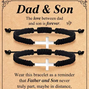 Ensemble de bracelets croix tressés noirs ajustables Papa et Fils avec carte cadeau