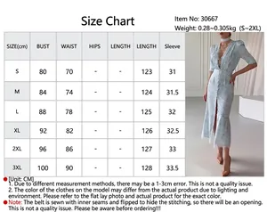 Size chart and model display for the elegant V-neck floral lace stitching dress
