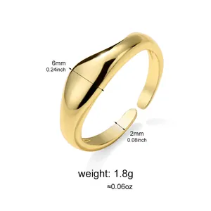 Minimalist gold-plated open adjustable ring with smooth surface finish