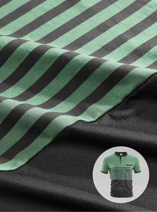 Detail view showing the breathable striped fabric of a men's color block polo shirt
