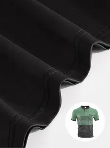 Macro detail of breathable fabric texture on men's striped color block Polo shirt