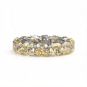 S925 sterling silver eternity ring featuring vibrant yellow cushion cut stones 5x5mm