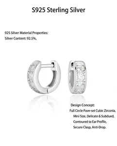 High-quality S925 sterling silver huggie hoop earrings with sparkling cubic zirconia