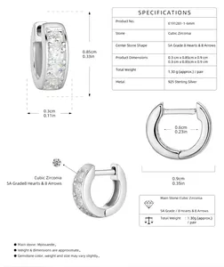 Detailed size and material specifications for S925 sterling silver hoop earrings with CZ