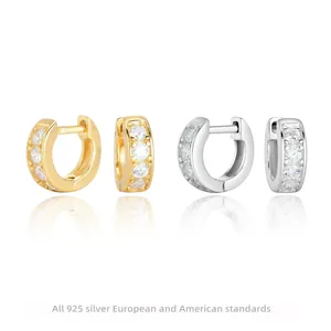 925 Sterling Silver Huggie Hoop Earrings Sparkling Zirconia Inlaid Geometric Circle Earring For Women Fashion Commute Jewelry