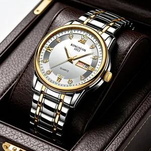 Luxury men's two-tone stainless steel watch with dual calendar and Roman numerals