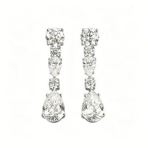 Elegant S925 silver long drop earrings with pear-shaped stones for formal occasions